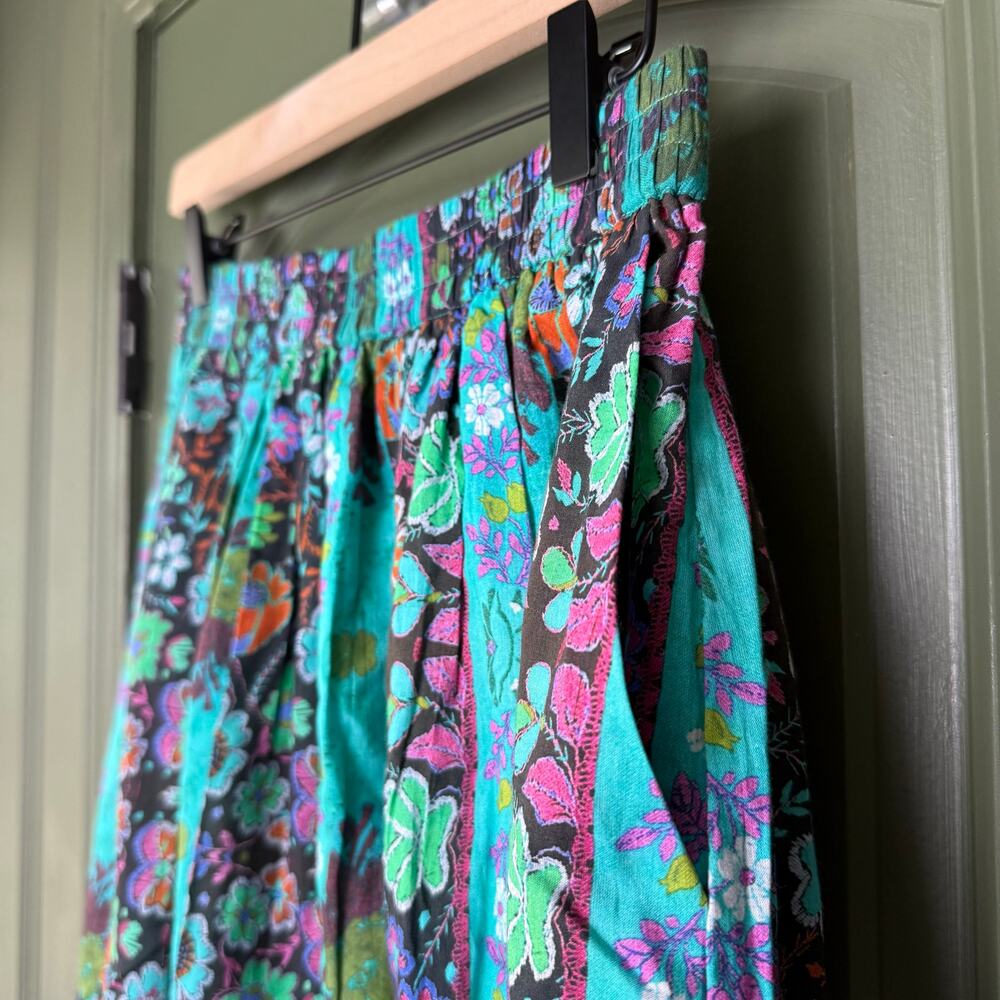 NWT Ro's Garden Jimena Midi Cotton Boho Floral Artsy Skirt Yeshi Aqua Teal XS - Picture 2 of 5